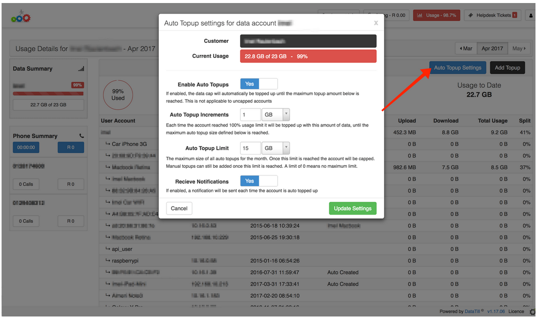 Customer Enable Auto Topups