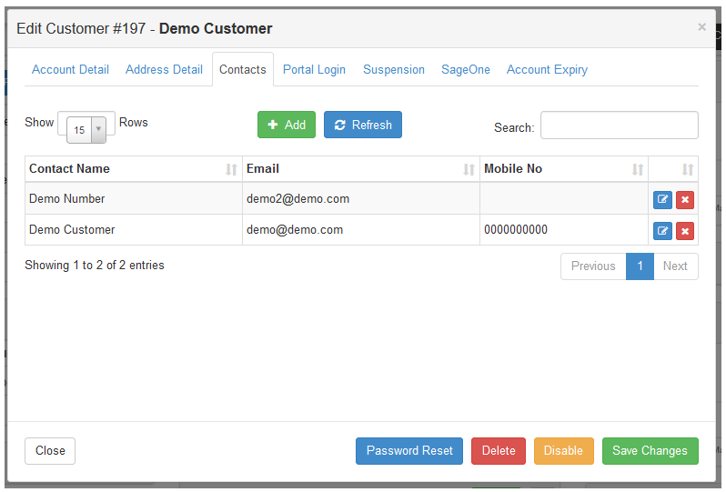 Edit Customer Contacts