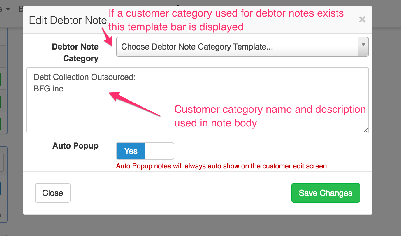 edit debtor note
