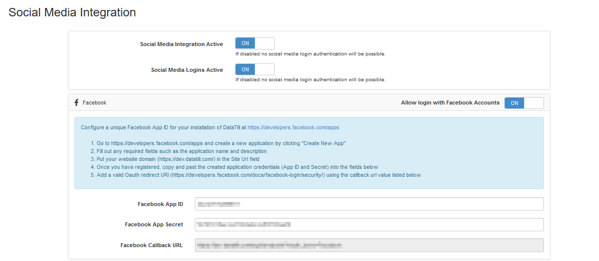 social media login setup