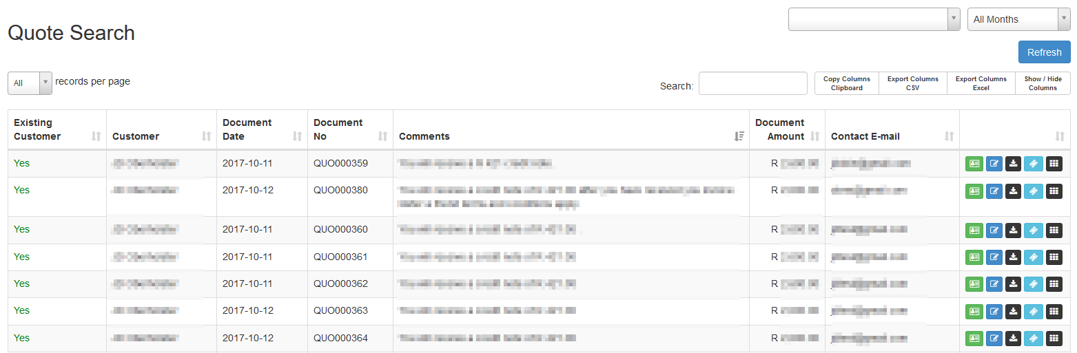 quote search screen